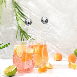 Homaisson - 40 pajitas de bola de discoteca para fiestas, diseño en espiral con bolas de espejo plateadas, decoración de fiesta de discoteca de los años 70, ideal para celebraciones, jugos y bebidas