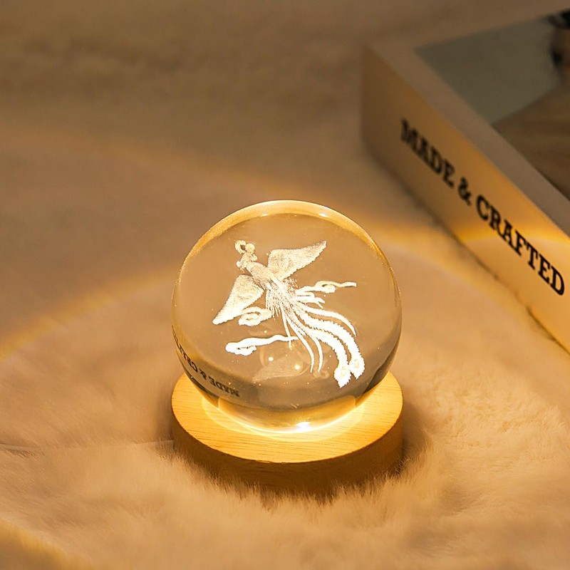 YANFEYHA 3D Phoenix Crystal Ball Lamp with Dimmable LED and