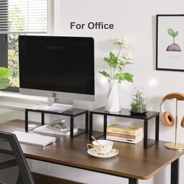 YMYNY Cabinet Shelf Organizer, Countertop Shelves Set of 2, Kitchen Spice Racks, Stackable, Storage Racks for Cupboard, Sink, Pantry, Bathroom, Rustic Brown, Metal, UHSR002H