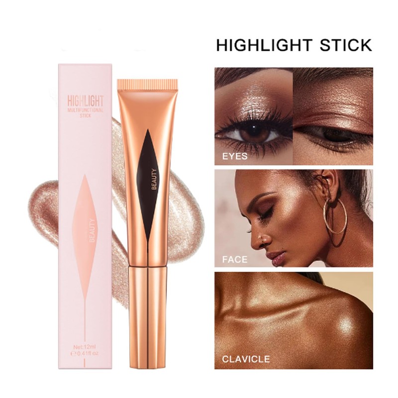 Liquid Highlighter,Shimmer Highlighter Makeup Stick With Cushion Applicator,Glitter Illuminator Makeup