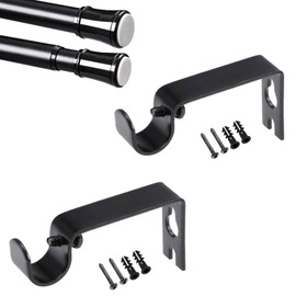 TA-VIGOR 2Pcs Curtain Pole Brackets, Heavy Duty Curtain Rod Wall Brackets Holder, Window Dressing Holder Ceiling Support for 16mm Drapery Rod, 73 x 36 x 16mm, Black
