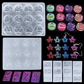 iSuperb 12 Constellations Resin Molds, Discs Zodiac Molds Pendant Epoxy Resin Silicone Mold Ice Tray Star Zodiac Sign DIY Rectangle Silicone Resin Molds for Keychain Jewelry Making (6 Pack)