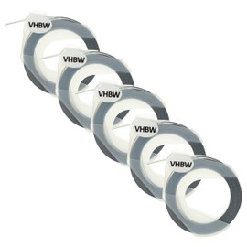 vhbw 5 x 3D Embossing Tape Cassette Compatible with Dymo 1755, 1765, 1805, 1855, Jet, Junior Label Printer, 9 mm, White on Black