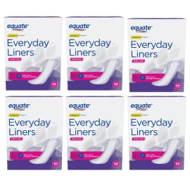 EQUATE 6 Packs of 68 Count (408) Equate Everyday Liners Cotton Extra Long Unscented