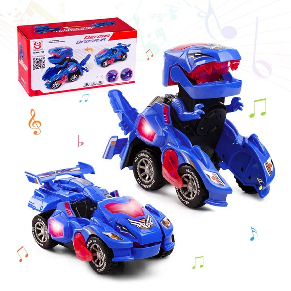 Highttoy Dinosaur Transformer Car Toy from 3 4 5 6 Years Boys, Automatic Deformation Dinosaur Car with Light and Sound, Children's Dinosaur Toy Gifts Boys from 3 Years, Blue