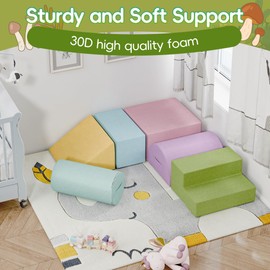 TOLEAD Foam Climbing Blocks for Girls Toddlers – Large 6 Pcs Pink Climb & Crawl Foam Playset - High Density Foam Play Equipment with Handle, Washable Cover Indoor Use