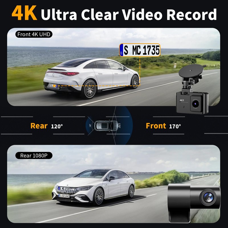 Dash Cam Front and Rear: 4K Dual Channel Dash Cam