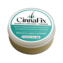 Cinnafix Shampo anticaspa-psoriasis Shampo sólido artesanal, natural a base de aceites esenciales y cera de abeja, elimina las impurezas, mientras exfolia y remueve la caspa y descamaciones visibles, presentación 80 g.