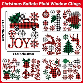 Christmas Window Clings Merry Christmas Buffalo Plaid Window Stickers Holiday Buffalo Plaid Window Decals Removable Xmas Buffalo Plaid Window Decorations for Winter Christmas Home Kitchen Office Decor