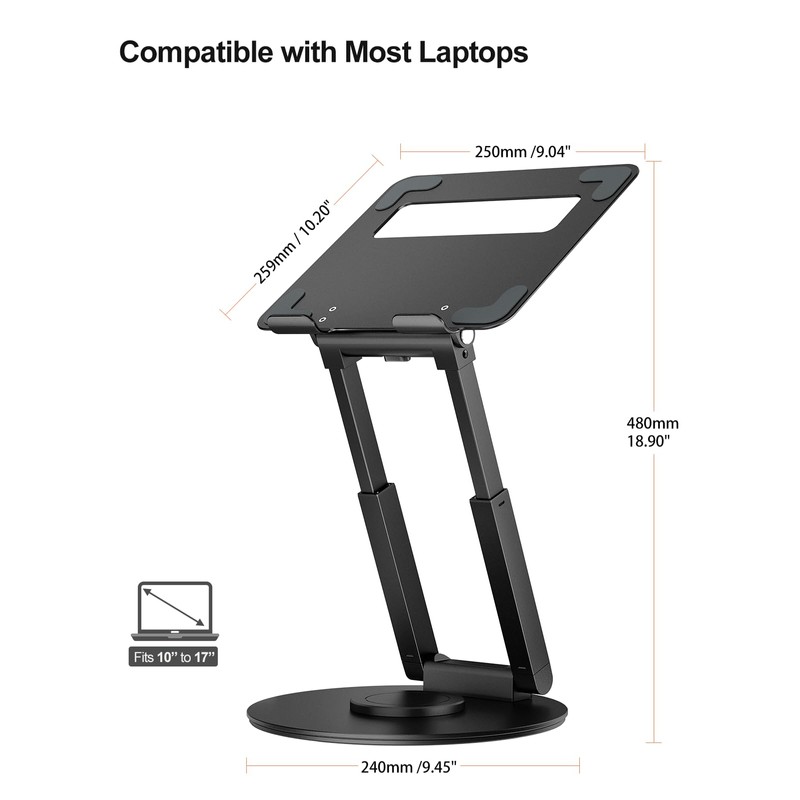 tounee Telescopic Laptop Stand for Desk with 360° Swivel Base,