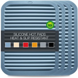 Large Silicone Trivet for Hot Dishes, 4PCS Silicone Hot Pads Trivets Mat for Hot Pots and Pans, Heat Resistant Silicone Hot Mats, Pot Holders, Blue Tables Mats for Countertop, Jar Opener, Drying Mat