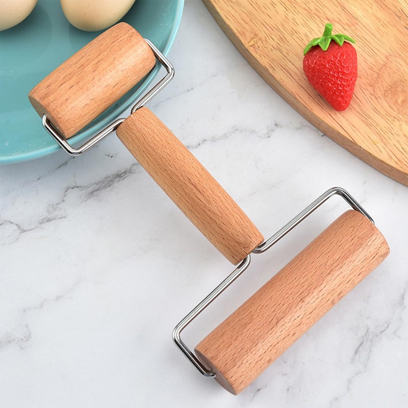 Pack of 2 Rolling Pin, Wooden Rolling Pin with Wheels,