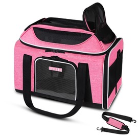 Petskd Top-Expandable Pet Carrier 18x13x9.5 Inches Southwest Airline Approved, Soft-Sided Carrier for Small Cats and Dogs with Locking Safety Zippers and Anti-Scratch Mesh(Pink)