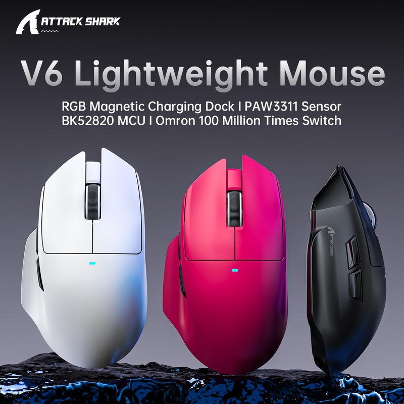 ATTACK SHARK V6 Wireless Gaming Mouse with RGB Charging Dock,