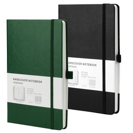 HOMEMARS Notebook, Notebook, Blank A5, Notebook A5, Journal Book, Sketchbook, Notepad, Notebooks A5, 100 GSM, 200 Pages, Pack of 2, Blank Paper, Leather Hardcover, Green Black