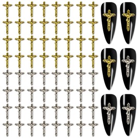 YECIRALA 100 Pieces 3D Gold & Silver Cross Nail Charms for Nail Art