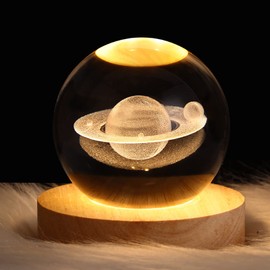 DNIEBW 3D Saturn Crystal Ball Night Light for Kids Glass Ball Night Lamp Crsytal Ball Saturn LED Galaxy Planet Nightlight Bedroom Decor Ball 2.94in