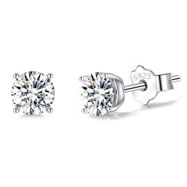 Silver Stud Earrings for Women Girls, Sterling Silver Cubic Zirconia Small Stud Earrings Hypoallergenic Faux Round Diamond Studs Moissanite Sleeper Earrings for Her Birthday Christmas Gifts, 6mm
