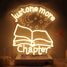 Runalosa Just One More Chapter Neon Sign Dimmable Reading Neon Light Sign for Wall Decor Letters Led Signs for Bookshelf Reading Corner Library Reading Club Bookstore Decor Reader Gifts 12.6" x 13.8"
