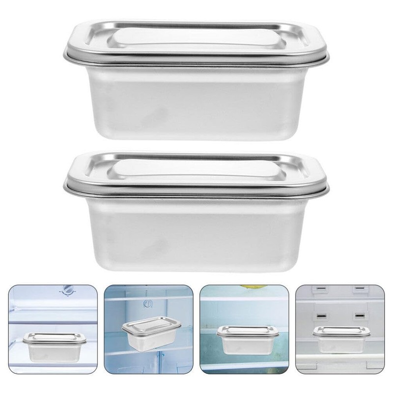 LALADEFIEE 2Pcs Stainless Steel Refrigerator Storage Box Set with Airtight
