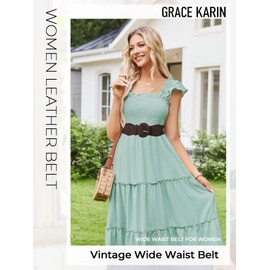 GRACE KARIN Ladies Elastic Wide Suede Leather Belt - Brown Coffee Vintage Fashion Belt for Women Dresses
