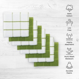 Mellow Buff 100% Cotton Terry Dish Cloth, 8 Pack 12 x 12 Inches, Super Soft and Absorbent, Perfect for Kitchen Cleaning and Dish Washing | Green