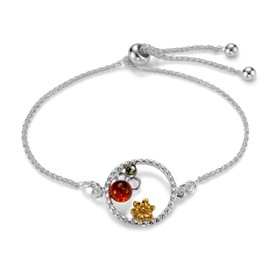 Copal Women's Bracelet with Amber and Sterling Silver 925 in Natural Colours, Sterling Silver