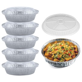 Spare Essentials (55 Pack 7 inch Aluminum Baking Pan, Round Aluminum Pans with Clear Lids, Takeout Containers Freezer & Oven Safe, Food Containers with Lids for Food Transport, Disposable Round Tins