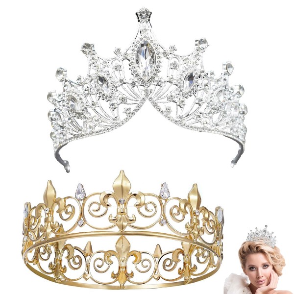 Eowppue 2PCS King Crown Set for Men and Women -