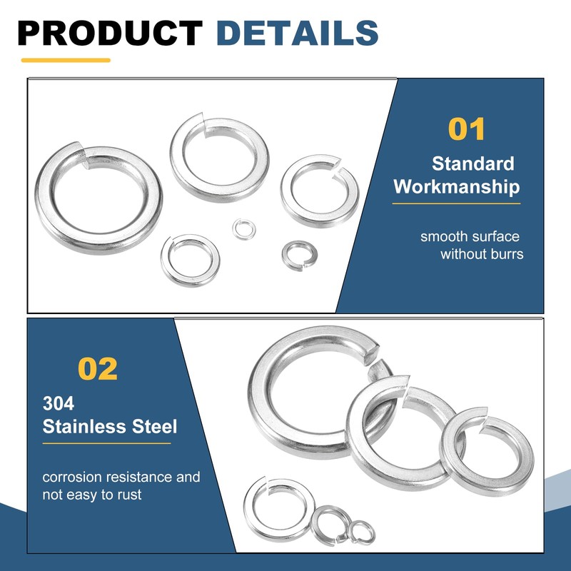 sourcing map 120 Pcs M5 Split Lock Washers, 304 Stainless