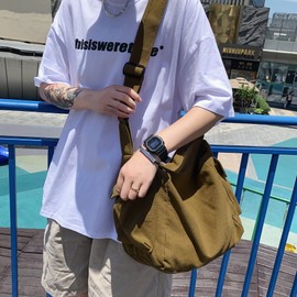 Canvas Tote Bag Hobo Crossbody Handbag Big Capacity Messenger Bag with Multiple Pockets Casual Shoulder Bag for Women Men (Brown)