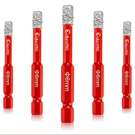 ColumPRO Porcelain Tile Drill Bits Set, 5PCS 1/4“（6mm）Dry Diamond Drill Bit for Granite, Ceramic, Marble Stone and Glass