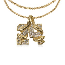 Snake Enwinds Number 8,24 Pendant Basketball Star Memorial Souvenir Stainless Steel Necklace for Men Women, 2pcs 24'' 20'' Layered Chains Gothic Hip Hop Jewelry Gift (No. 24)