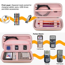 Elonbo Carrying Case for Texas Instruments TI-84 Plus CE/TI-84 Plus/TI-83 Plus/TI-83 Plus CE Color Graphing Calculator, Extra Mesh Pocket Fits Charging Cable Charger Manual, Rose Gold