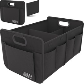Homeve - Organizador para maletero de coche, asas reforzadas, plegable, impermeable, resistente, poliéster Oxford 600D para coche, SUV, mini-furgoneta, negro, 2 compartimentos, mediano