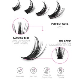Eyelash Cluster Manga Eyelash Cluster Spiky Cluster Eyelash Extensions 80 Pieces C-Curl Individual Eyelashes Volume Anime Eyelash Cluster with Thin Band Cosplay Eyelashes DIY at Home
