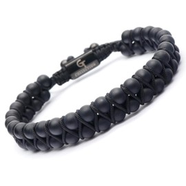 GT collection Men's Double Beaded Bracelet - Adjustable Natural Stone Bead Bracelet to Boost Strength and Protection (Black Matte Onyx Stone)