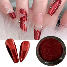 Holographic Mirror Nail Powders Chrome Gold Effect Pure Metallic Dust Sequins UV Gel Nail Chrome Pigment for Nail Art Decoration (Red)