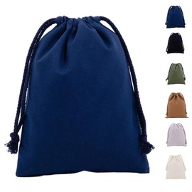 Drawstring Bag, Set of 2, Plain, Cotton Fabric, 6 Colors, Canvas, Stylish, Cute, Inner Bag, Storage, Travel, Change of Clothes, Storage Pouch, Accessory Pouch, Small Storage, blue (navy blue)