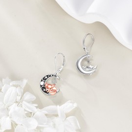 AXOMY Fox earrings 925 Sterling Silver Cute Fox And Moon Dangle Drop Earrings Jewelry Gifts for Women Mom Fox Lovers