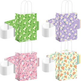 Affrolling 100 Pieces Flower Gift Bags Bulk Spring Gift Bags with Handle Floral Treat Bags Tea Party Gift Bags Flower Candy Goodie Bags for Spring Mother's Day Party Decorations