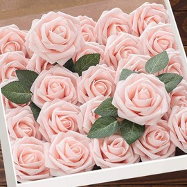 Higfra - Flores artificiales de aspecto real, 25 piezas, rosas falsas con tallos para bricolaje, ramos de boda, centro de mesa para baby shower, arreglos florales, mesas de fiesta, decoración del hogar