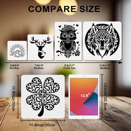 MAYJOYDIY 7 Pcs Four Leaf Clover Stencil Lucky Clover Art Stencils 11.8×11.8/5.9×5.9inch St Patrick's Day Craft Stencils with Paint Brush for Craft on Window Wall Home Party Decor