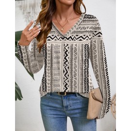 LUYAA Women's Long Sleeve Tops Women's Business Casual Outfits for Women V Neck Long Sleeve Shirts for Women Black Line S