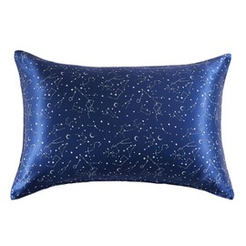 THXSILK Mulberry Silk Pillowcase for Hair and Skin Health, Mulberry Silk Pillowcase with Hidden Zipper, Breathable and Natural, Sleep Pillow Case(Standard 20"x26", Navy Blue Constellation Pattern)