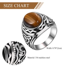 OIDEA Men's Ring Stainless Steel Tiger Eye: Vintage Signet Ring with Stone Gold Silver Square Rings Retro Charm Men's Ring Stainless Steel Ring Band Ring Jewellery Gift for Men Size 54 to 70