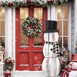 Memorywuu 42 Inch Christmas Snowman Porch Sign Wooden Christmas Porch Decor Winter Snowman Front Door Welcome Standing Sign Farmhouse Home Xmas Wall Hanging Decorations Yard Outdoor Display Decor