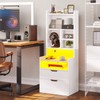 BTHFST Tall Nightstand with Charging Station and LED Lights, White
