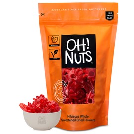Oh! Nuts Dried Hibiscus Flowers - 1 lb - Dried Fruit - Whole Sweetened Dried Flowers - Dehydrated Fruit Bites - Packed in New York Zip-Seal Bag for Exceptional Freshness