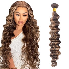30 Inch P4/613 Highlight Deep Wave Human Hair Bundles - Two Tone Dark Brown Mixed With Blonde 613 Deep Curly Ombre